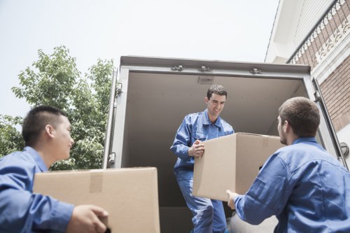 A local office relocation team handling desks and storage units in east London